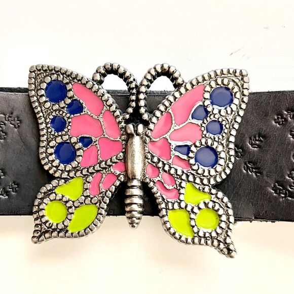 Fossil Boho Leather Belt Butterfly Buckle Size L - Picture 3 of 5